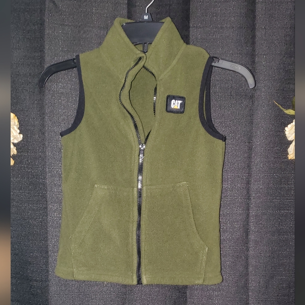 Kids SZ 5/6 Army Green Sherpa Fleece full zip slipon vest with pockets